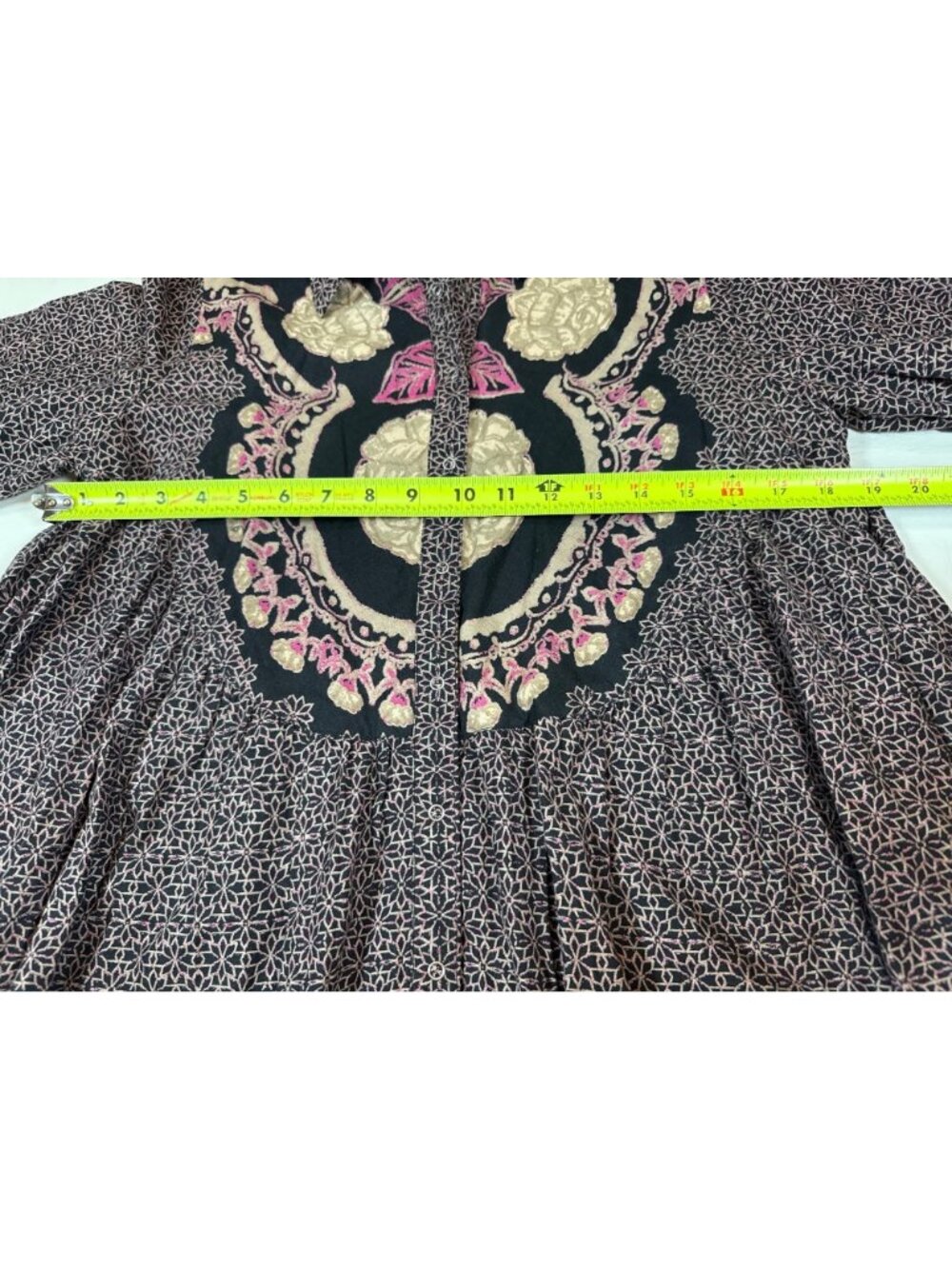 Free People XS Black Floral Embroidered Boho Tunic Dress Long Sleeve (K554) - Picture 8 of 10